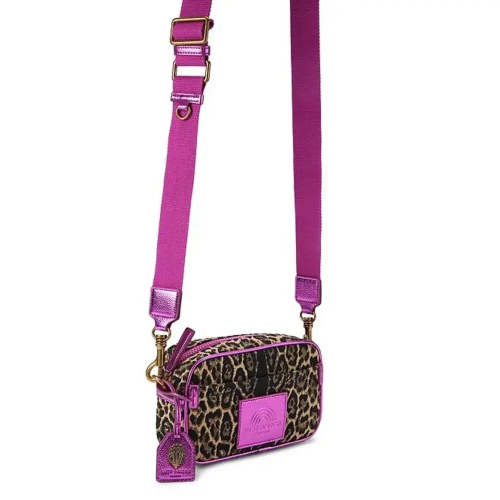 Kurt Geiger London Southbank Leopard Metallic Small Camera Crossbody Bag